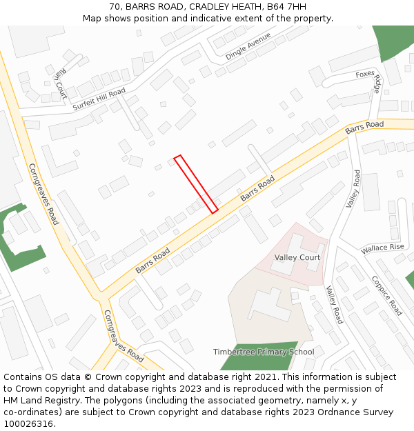 70, BARRS ROAD, CRADLEY HEATH, B64 7HH: Location map and indicative extent of plot