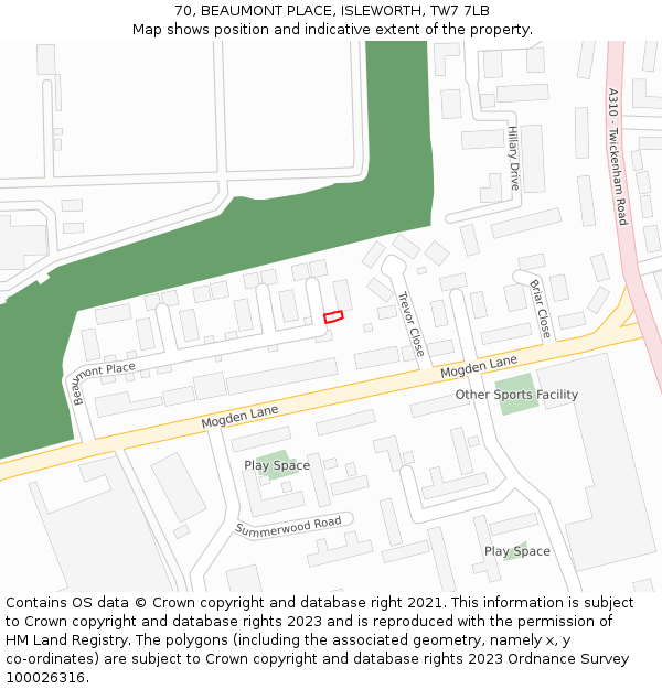 70, BEAUMONT PLACE, ISLEWORTH, TW7 7LB: Location map and indicative extent of plot