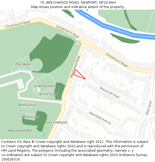 70, BEECHWOOD ROAD, NEWPORT, NP19 8AH: Location map and indicative extent of plot