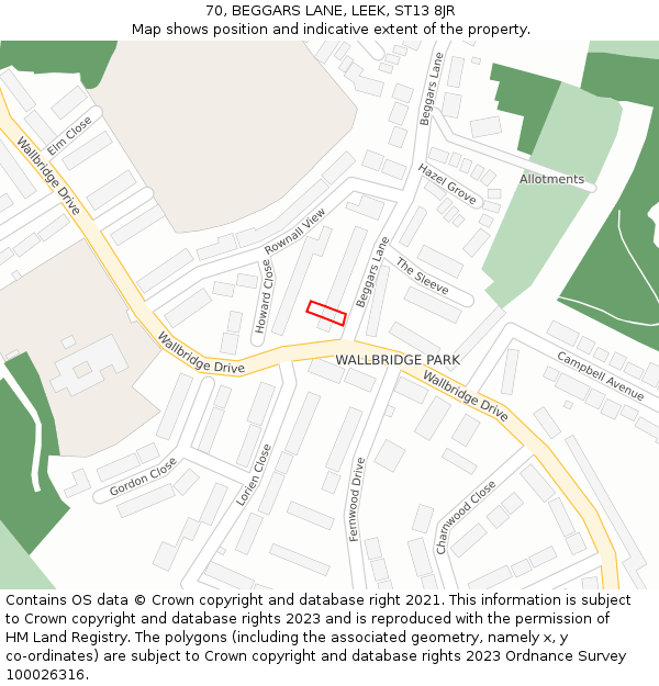 70, BEGGARS LANE, LEEK, ST13 8JR: Location map and indicative extent of plot