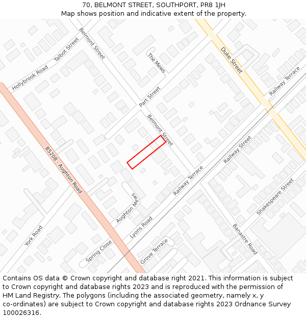 70, BELMONT STREET, SOUTHPORT, PR8 1JH: Location map and indicative extent of plot