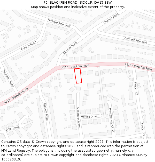 70, BLACKFEN ROAD, SIDCUP, DA15 8SW: Location map and indicative extent of plot