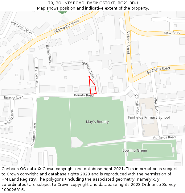 70, BOUNTY ROAD, BASINGSTOKE, RG21 3BU: Location map and indicative extent of plot