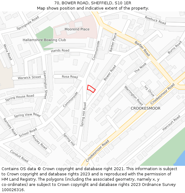 70, BOWER ROAD, SHEFFIELD, S10 1ER: Location map and indicative extent of plot