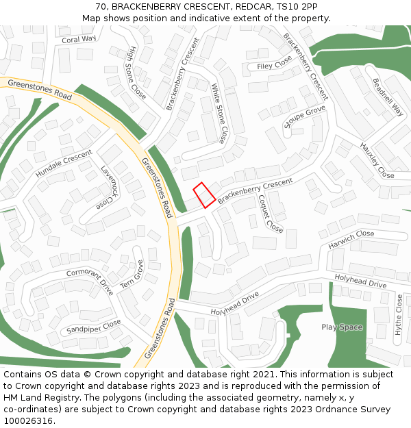 70, BRACKENBERRY CRESCENT, REDCAR, TS10 2PP: Location map and indicative extent of plot