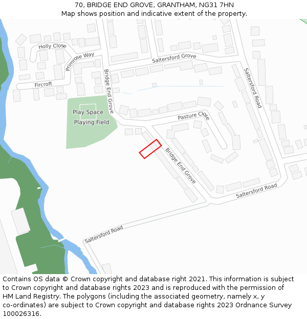 70, BRIDGE END GROVE, GRANTHAM, NG31 7HN: Location map and indicative extent of plot