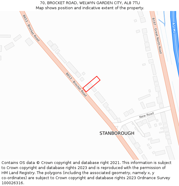 70, BROCKET ROAD, WELWYN GARDEN CITY, AL8 7TU: Location map and indicative extent of plot