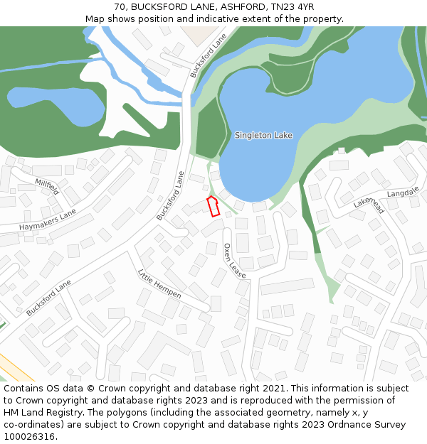 70, BUCKSFORD LANE, ASHFORD, TN23 4YR: Location map and indicative extent of plot