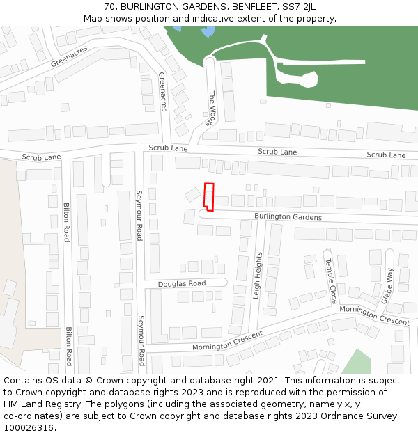 70, BURLINGTON GARDENS, BENFLEET, SS7 2JL: Location map and indicative extent of plot