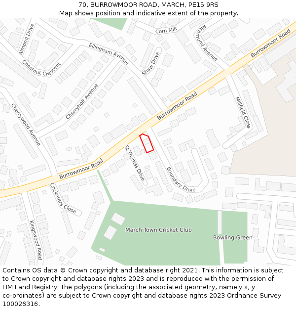 70, BURROWMOOR ROAD, MARCH, PE15 9RS: Location map and indicative extent of plot