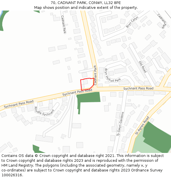 70, CADNANT PARK, CONWY, LL32 8PE: Location map and indicative extent of plot