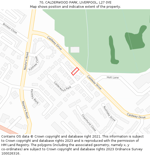 70, CALDERWOOD PARK, LIVERPOOL, L27 0YE: Location map and indicative extent of plot