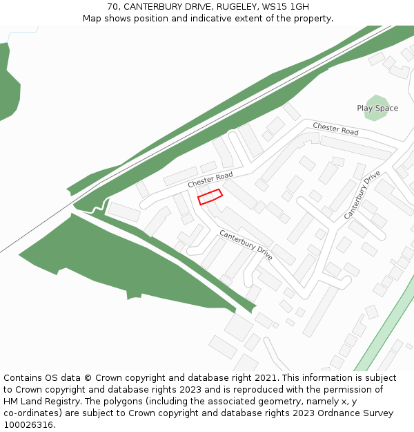 70, CANTERBURY DRIVE, RUGELEY, WS15 1GH: Location map and indicative extent of plot