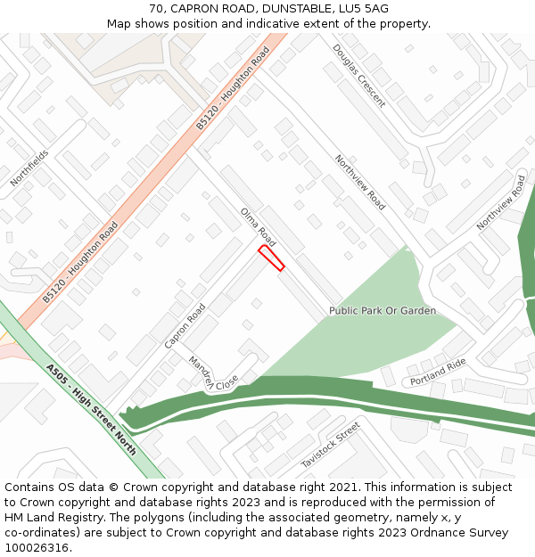 70, CAPRON ROAD, DUNSTABLE, LU5 5AG: Location map and indicative extent of plot