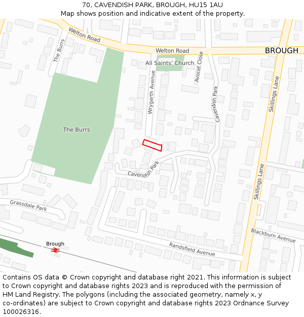 70, CAVENDISH PARK, BROUGH, HU15 1AU: Location map and indicative extent of plot