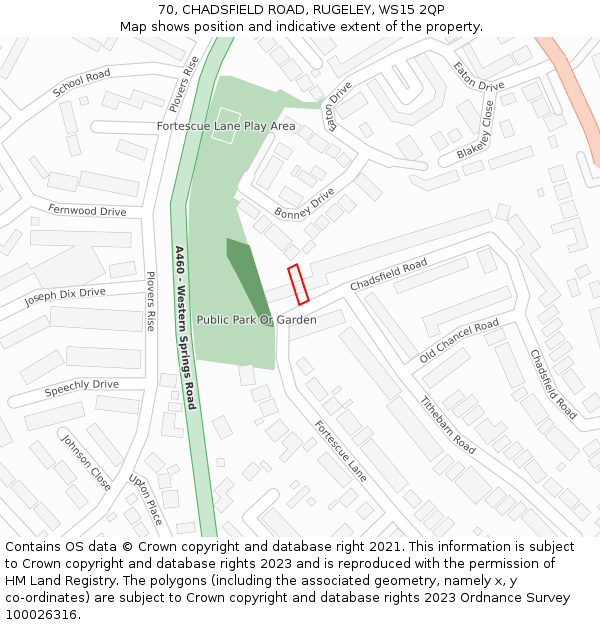 70, CHADSFIELD ROAD, RUGELEY, WS15 2QP: Location map and indicative extent of plot