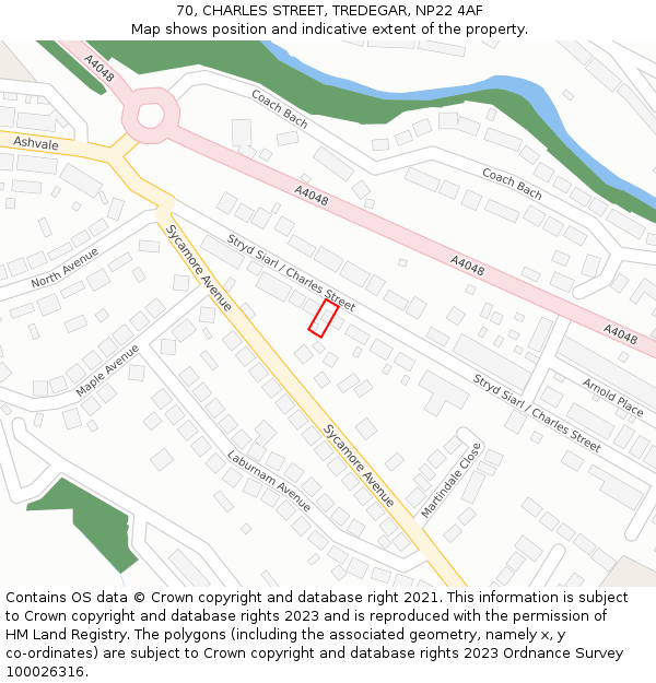 70, CHARLES STREET, TREDEGAR, NP22 4AF: Location map and indicative extent of plot