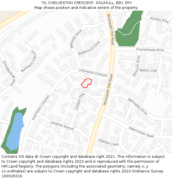 70, CHELVESTON CRESCENT, SOLIHULL, B91 3YH: Location map and indicative extent of plot