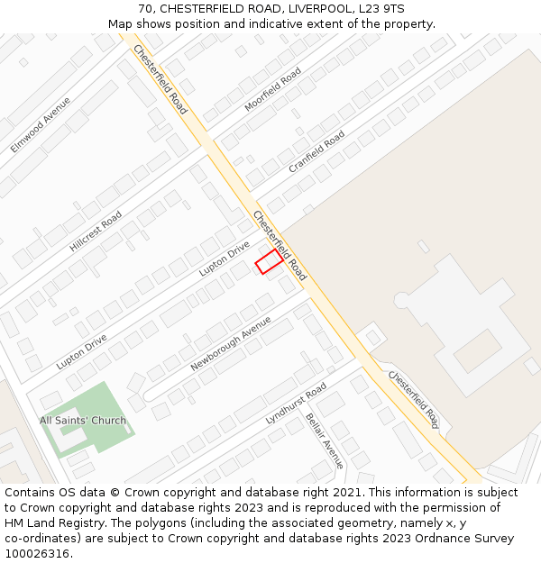 70, CHESTERFIELD ROAD, LIVERPOOL, L23 9TS: Location map and indicative extent of plot