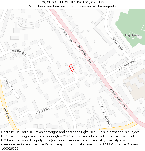 70, CHOREFIELDS, KIDLINGTON, OX5 1SY: Location map and indicative extent of plot