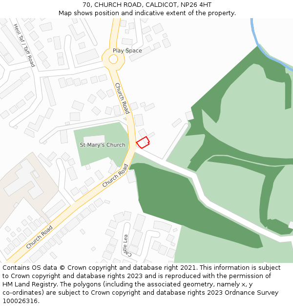 70, CHURCH ROAD, CALDICOT, NP26 4HT: Location map and indicative extent of plot