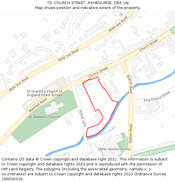 70, CHURCH STREET, ASHBOURNE, DE6 1AJ: Location map and indicative extent of plot