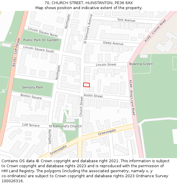 70, CHURCH STREET, HUNSTANTON, PE36 6AX: Location map and indicative extent of plot
