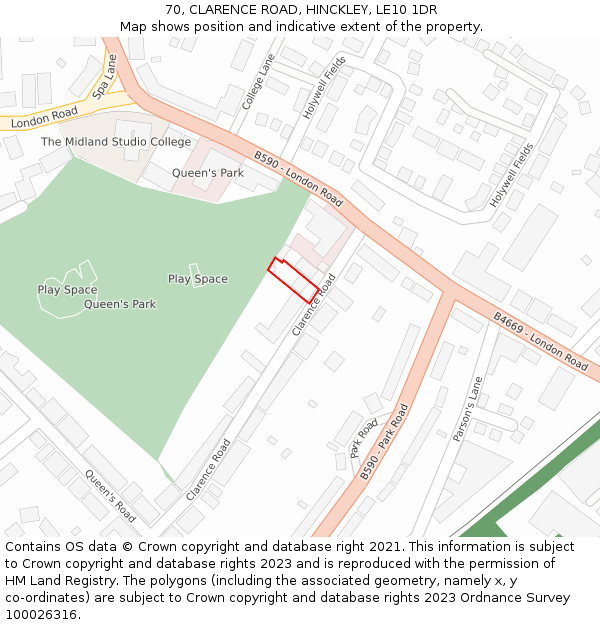 70, CLARENCE ROAD, HINCKLEY, LE10 1DR: Location map and indicative extent of plot