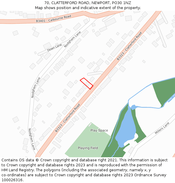 70, CLATTERFORD ROAD, NEWPORT, PO30 1NZ: Location map and indicative extent of plot
