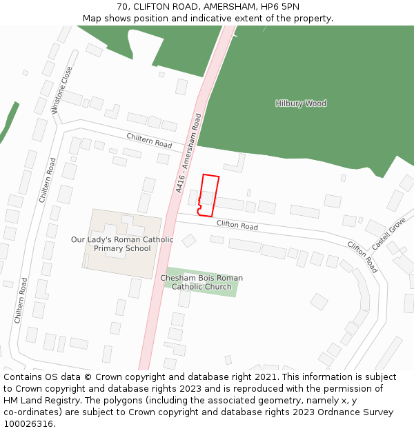 70, CLIFTON ROAD, AMERSHAM, HP6 5PN: Location map and indicative extent of plot