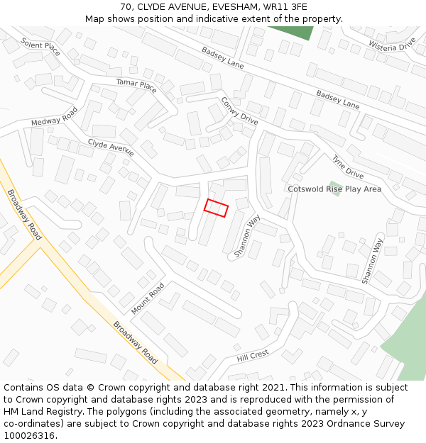 70, CLYDE AVENUE, EVESHAM, WR11 3FE: Location map and indicative extent of plot