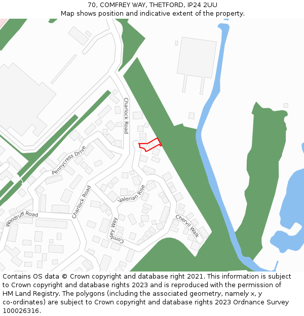 70, COMFREY WAY, THETFORD, IP24 2UU: Location map and indicative extent of plot