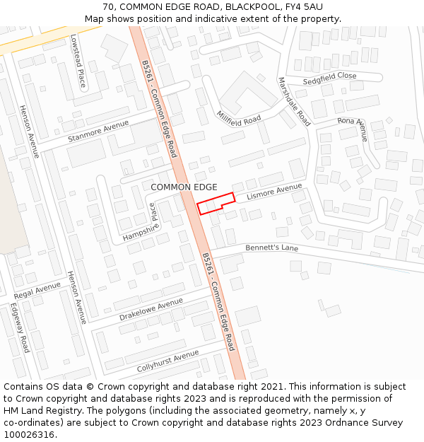 70, COMMON EDGE ROAD, BLACKPOOL, FY4 5AU: Location map and indicative extent of plot