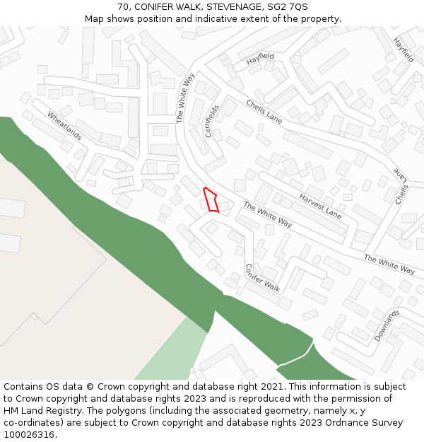 70, CONIFER WALK, STEVENAGE, SG2 7QS: Location map and indicative extent of plot