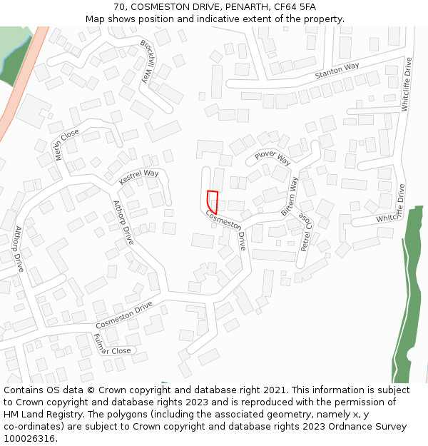 70, COSMESTON DRIVE, PENARTH, CF64 5FA: Location map and indicative extent of plot