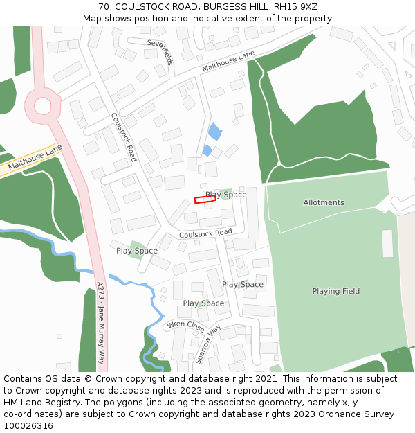 70, COULSTOCK ROAD, BURGESS HILL, RH15 9XZ: Location map and indicative extent of plot
