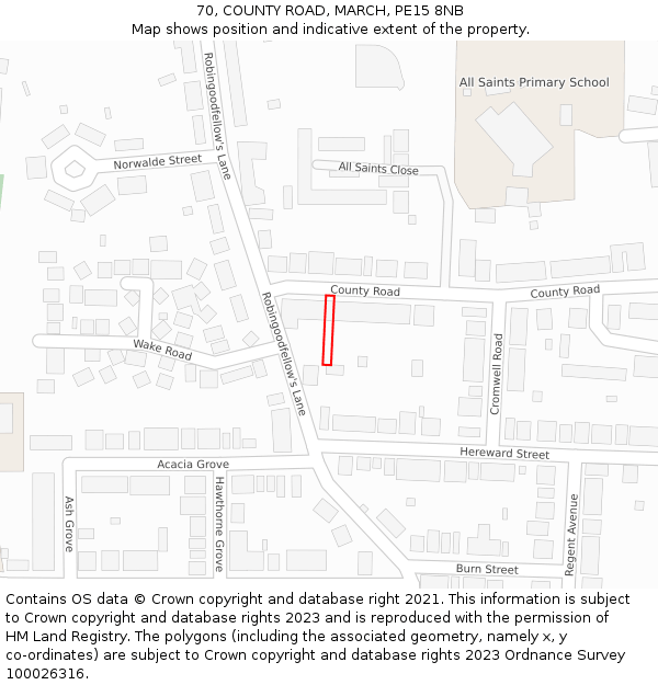 70, COUNTY ROAD, MARCH, PE15 8NB: Location map and indicative extent of plot