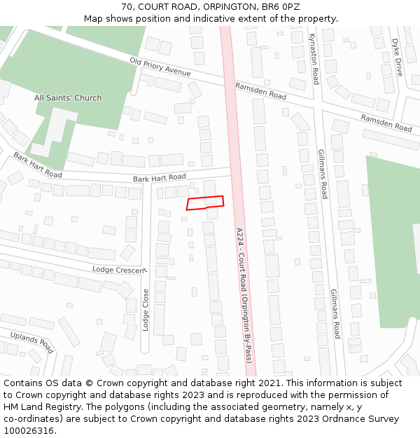 70, COURT ROAD, ORPINGTON, BR6 0PZ: Location map and indicative extent of plot