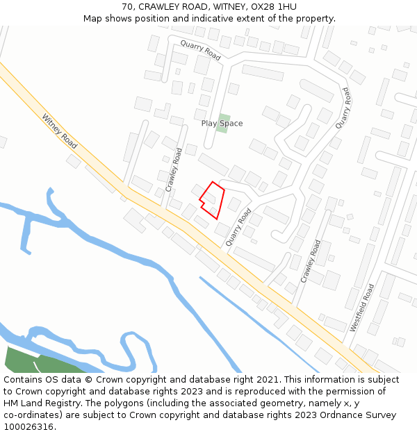 70, CRAWLEY ROAD, WITNEY, OX28 1HU: Location map and indicative extent of plot