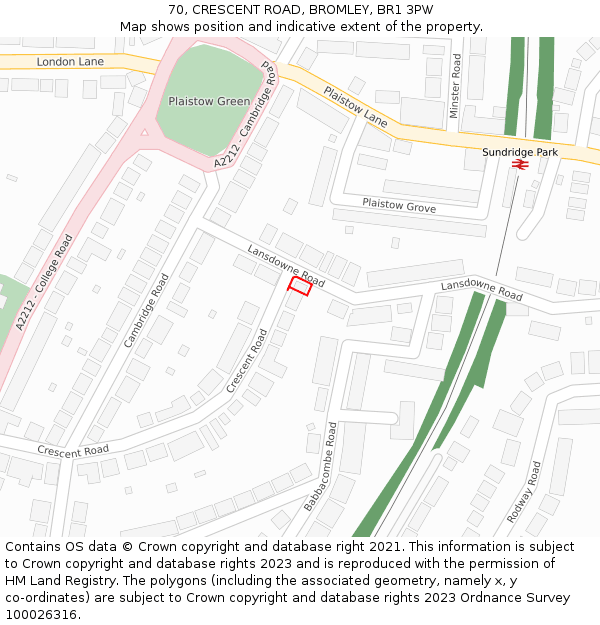70, CRESCENT ROAD, BROMLEY, BR1 3PW: Location map and indicative extent of plot