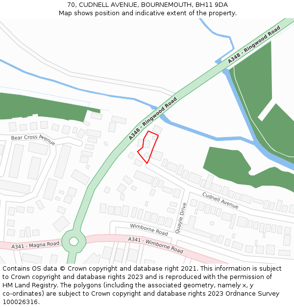 70, CUDNELL AVENUE, BOURNEMOUTH, BH11 9DA: Location map and indicative extent of plot