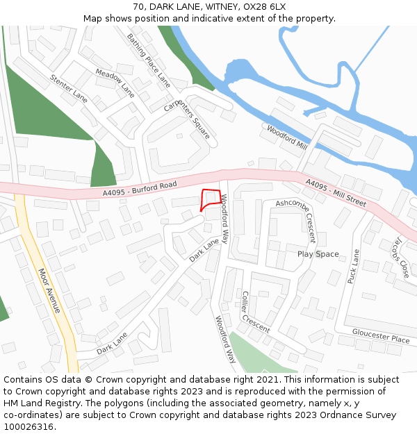 70, DARK LANE, WITNEY, OX28 6LX: Location map and indicative extent of plot