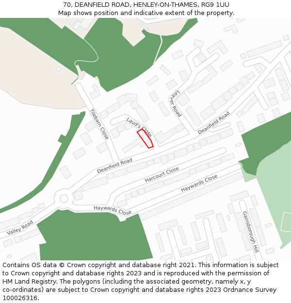 70, DEANFIELD ROAD, HENLEY-ON-THAMES, RG9 1UU: Location map and indicative extent of plot