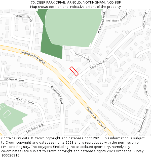 70, DEER PARK DRIVE, ARNOLD, NOTTINGHAM, NG5 8SF: Location map and indicative extent of plot
