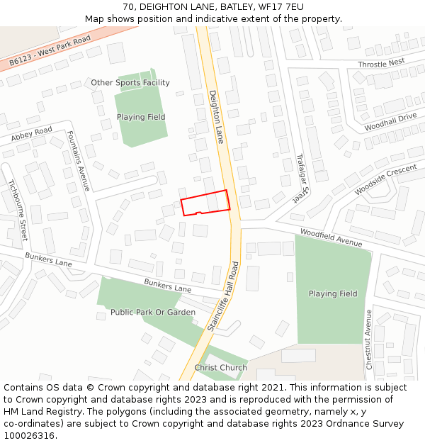 70, DEIGHTON LANE, BATLEY, WF17 7EU: Location map and indicative extent of plot