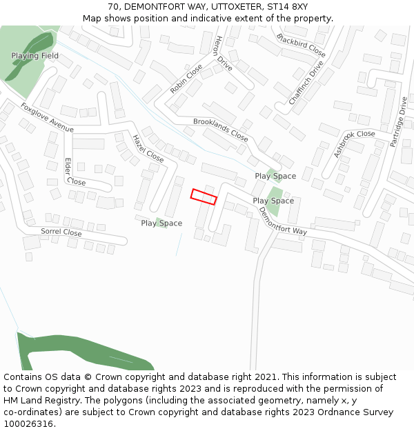 70, DEMONTFORT WAY, UTTOXETER, ST14 8XY: Location map and indicative extent of plot