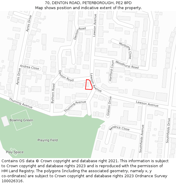 70, DENTON ROAD, PETERBOROUGH, PE2 8PD: Location map and indicative extent of plot