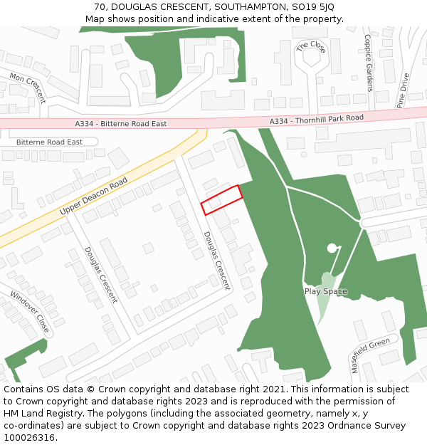 70, DOUGLAS CRESCENT, SOUTHAMPTON, SO19 5JQ: Location map and indicative extent of plot