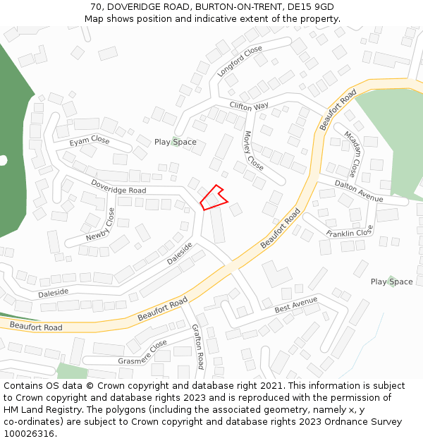 70, DOVERIDGE ROAD, BURTON-ON-TRENT, DE15 9GD: Location map and indicative extent of plot