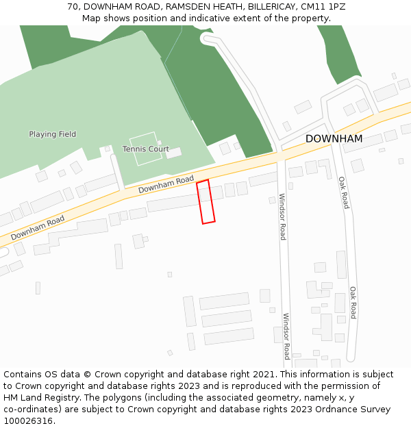 70, DOWNHAM ROAD, RAMSDEN HEATH, BILLERICAY, CM11 1PZ: Location map and indicative extent of plot